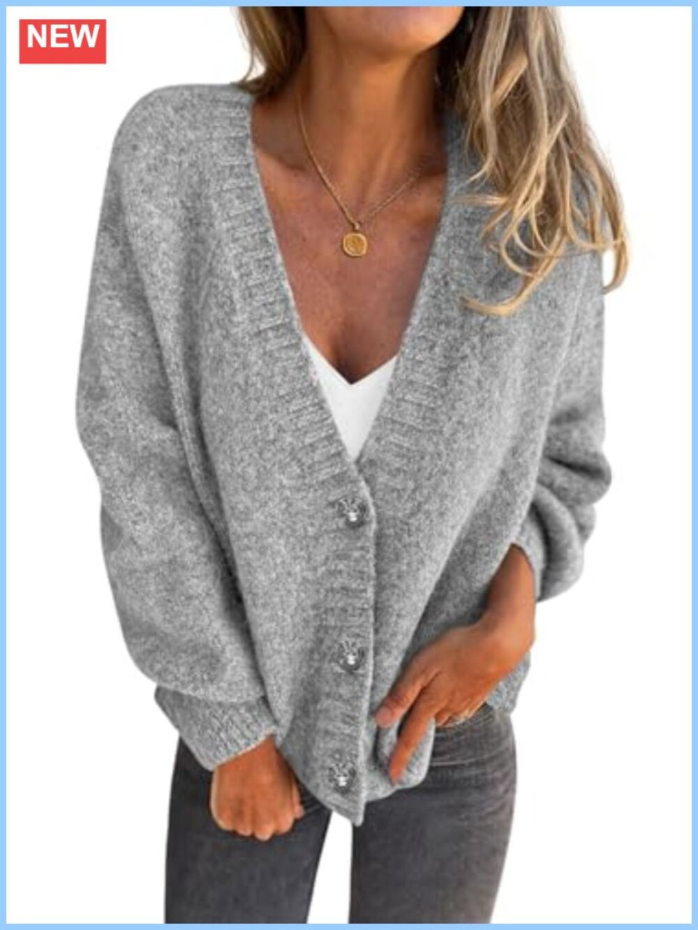 Women's Oversized Chunky Knit Button Down V-Neck Cardigan Sweater
